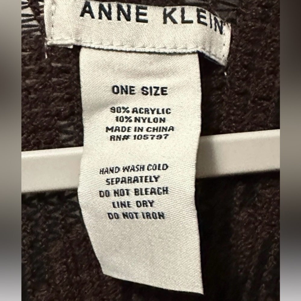 NWT Anne Klein Brown Textured Knit Fringe Poncho Wrap One Size - Picture 6 of 6